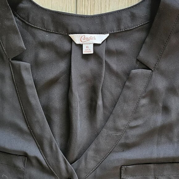 CANDIE'S Black Sleeveless Top - Women's Size L Rhinestone Buttons - Double Layer - Picture 4 of 4